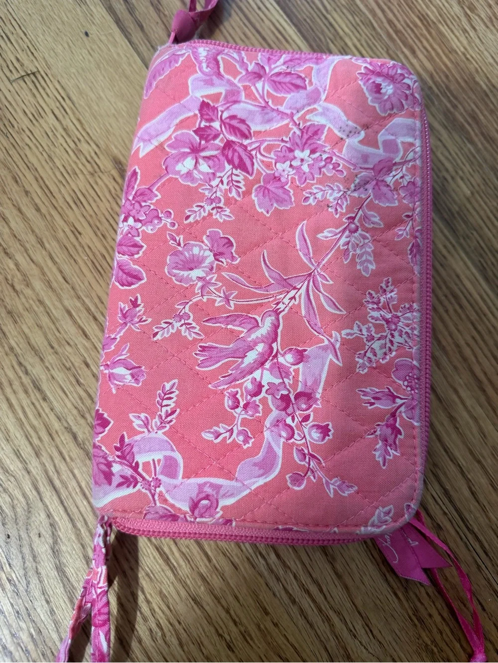 Vera Bradley Coral Pink Quilted Floral Cosmetic Bag with Tortoiseshell Accent